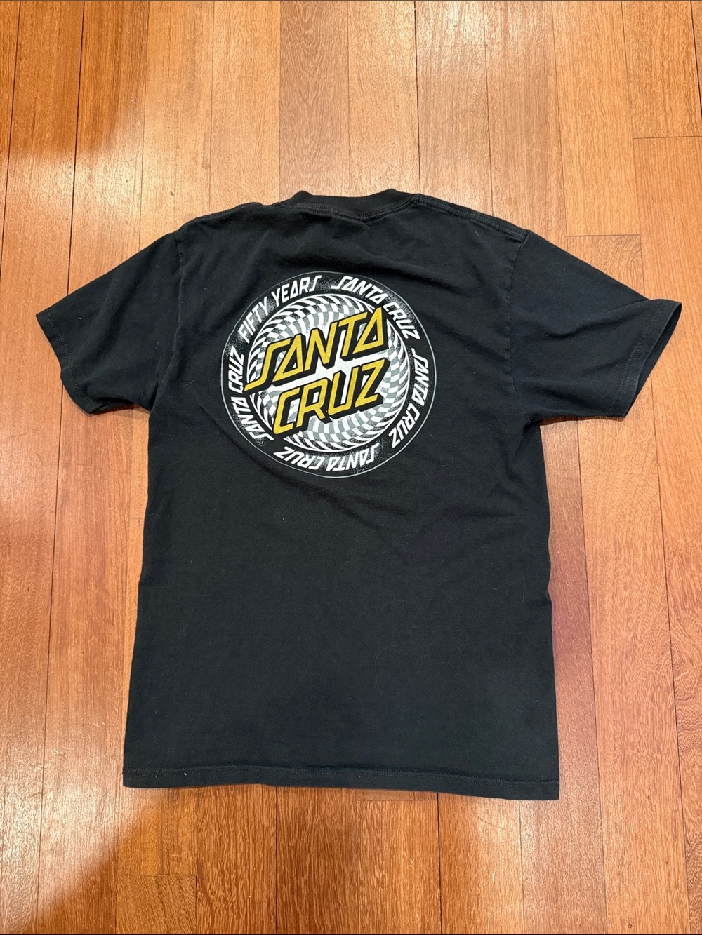 Santa Cruz Skateboards Black T-Shirt with Yellow and White Logo